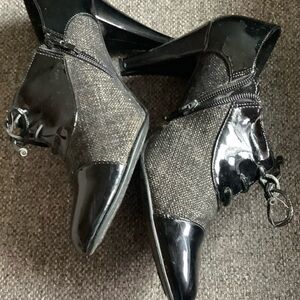 Black Patent Leather Booties with 2-1/2” Heel, Zipper, Laces